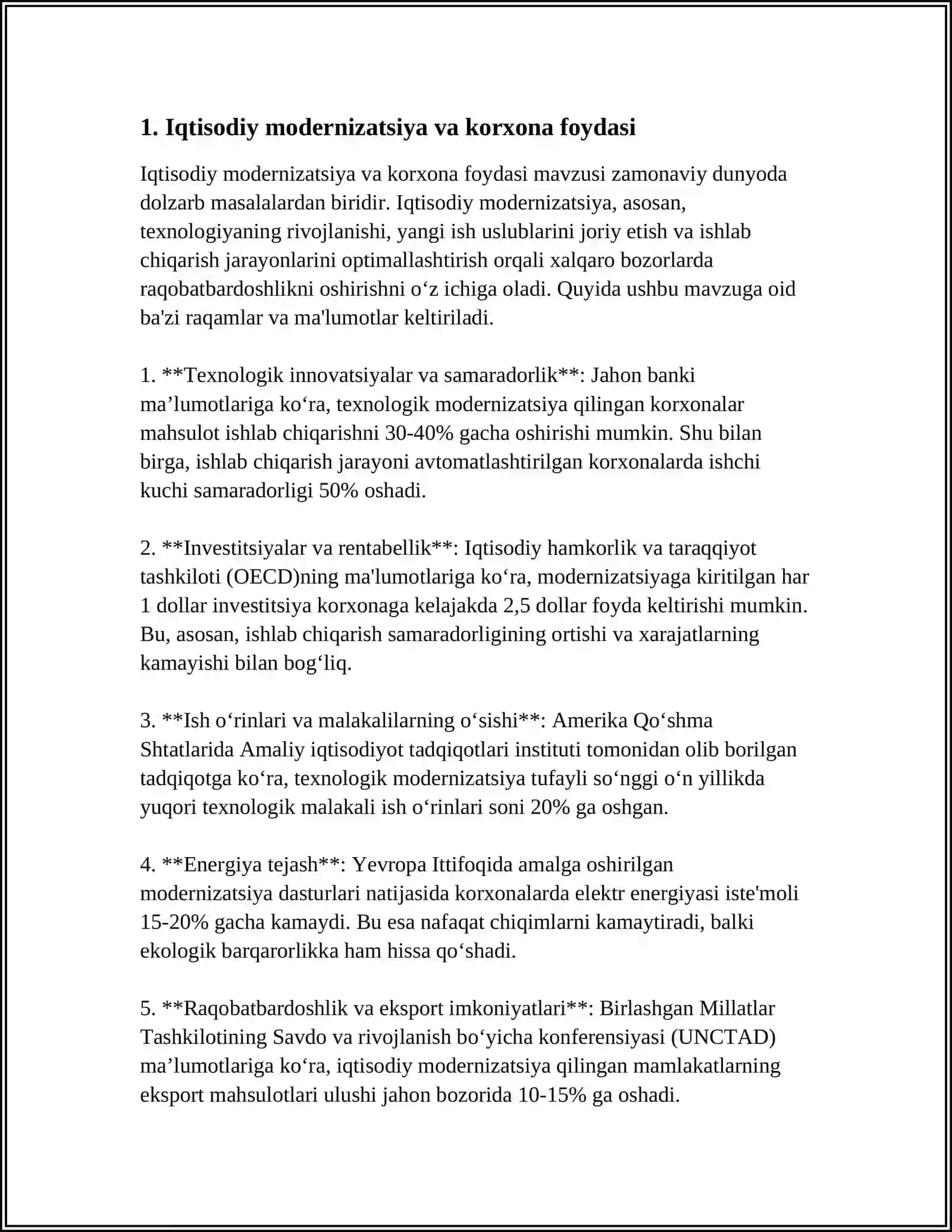 MAMLAKATNI MODERNIZATSIYALASH SHAROITIDA KORXONA FOYDASI VA UNI MAKSIMALLASHTIRISH YOʻLLARI 4