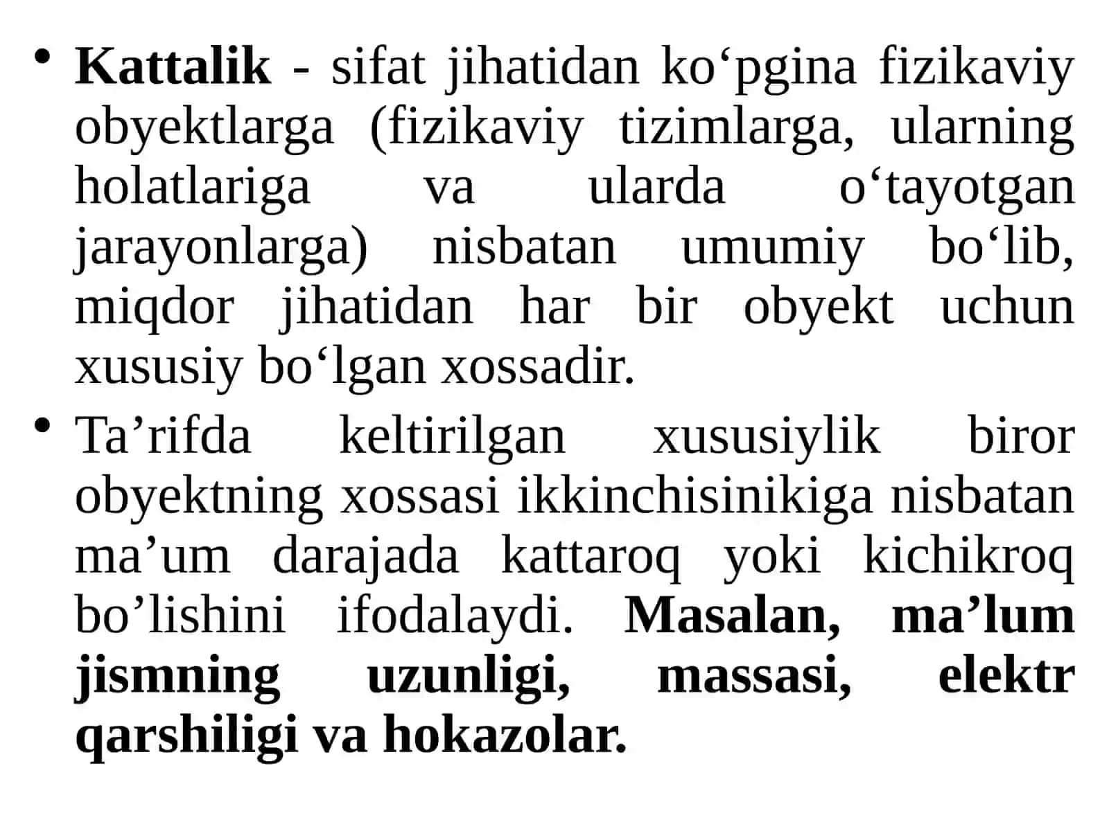 Oʼlchanadigan kattaliklarning miqdori va sifat tavsiyasi 4
