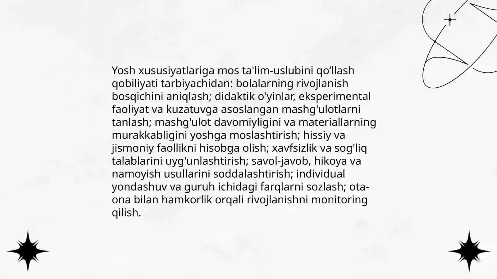 Tabiat bilan tanishtirishda tarbiyachi shaxsiga qoʻyiladigan talablari haqidagi fikrlarni oʻrganish 4