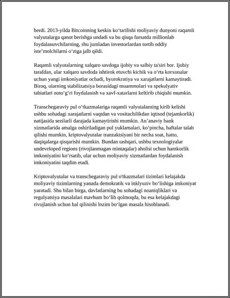 Raqamli valyuta va transchegaraviy pul o‘tkazmalari: Xalqaro savdoga ta’siri 4