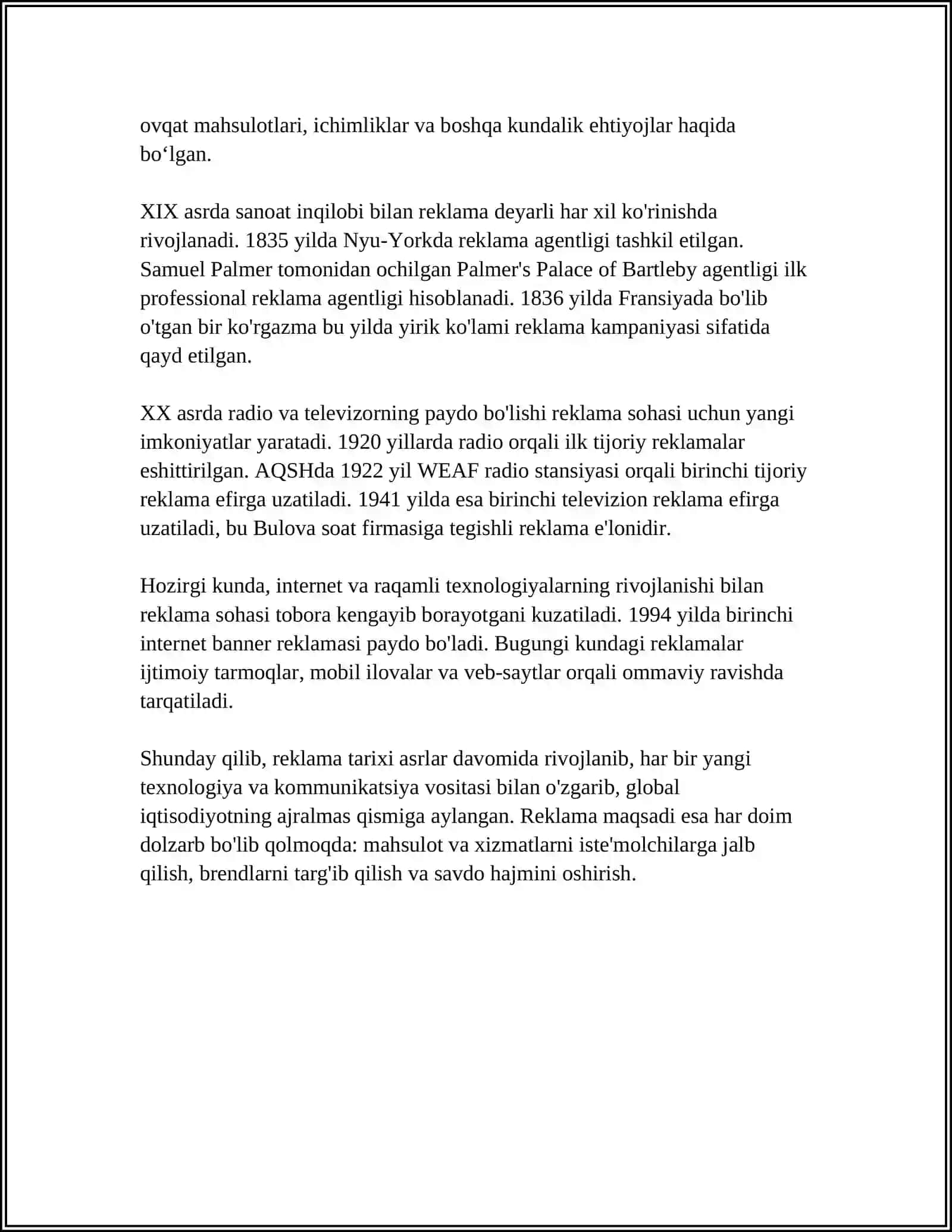 REKLAMANING RIVOJLANISH TARIXINI O’RGANISH VA HUQUQIY TARTIBGA SOLINISHI 4