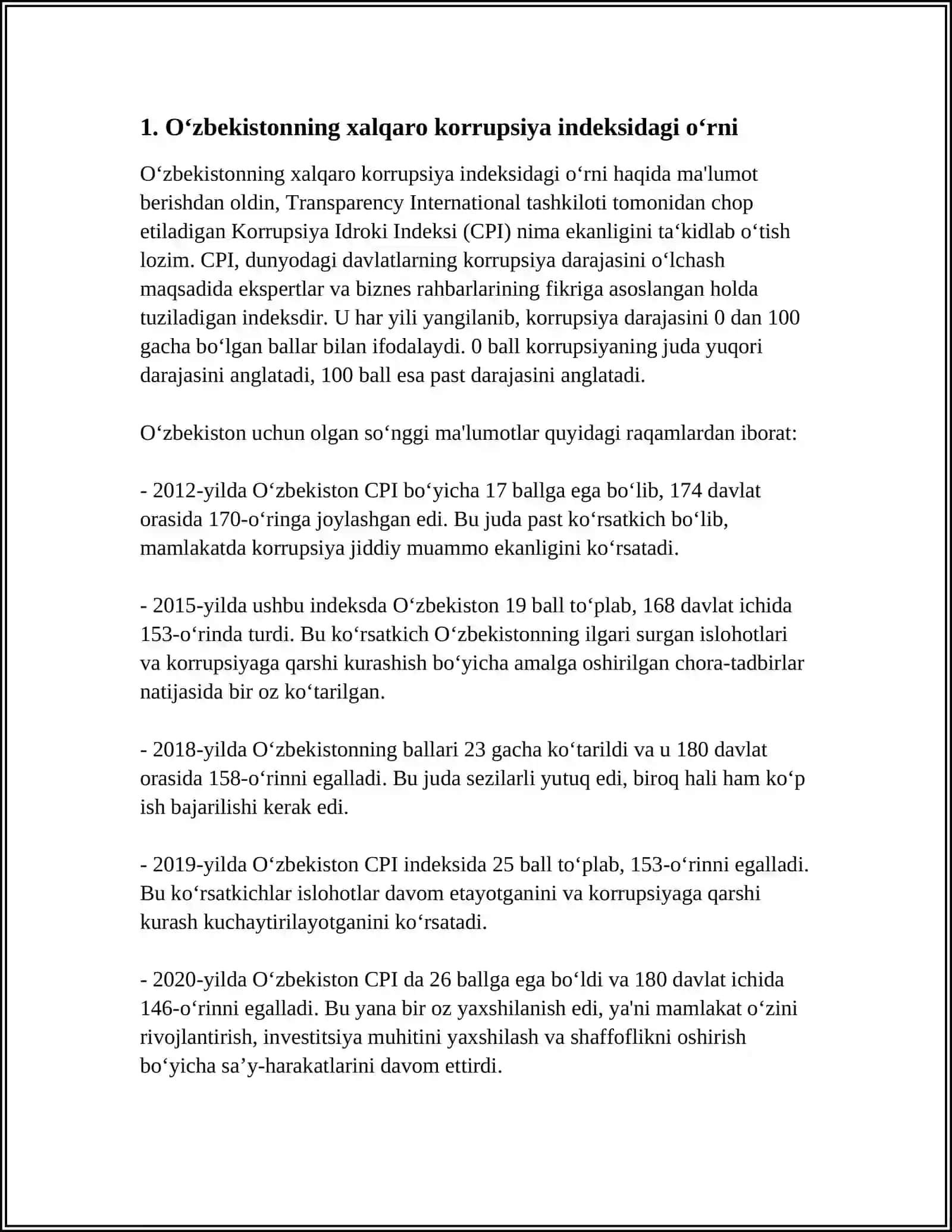 YANGI OʻZBEKISTON IJTIMOIY-SIYOSIY, IQTISODIY VA MADANIY HAYOTIDA ROʻY BERAYOTGAN OʻZGARISHLARNING XALQARO REYTING VA INDEKSLARDA AKS ETISHI 4