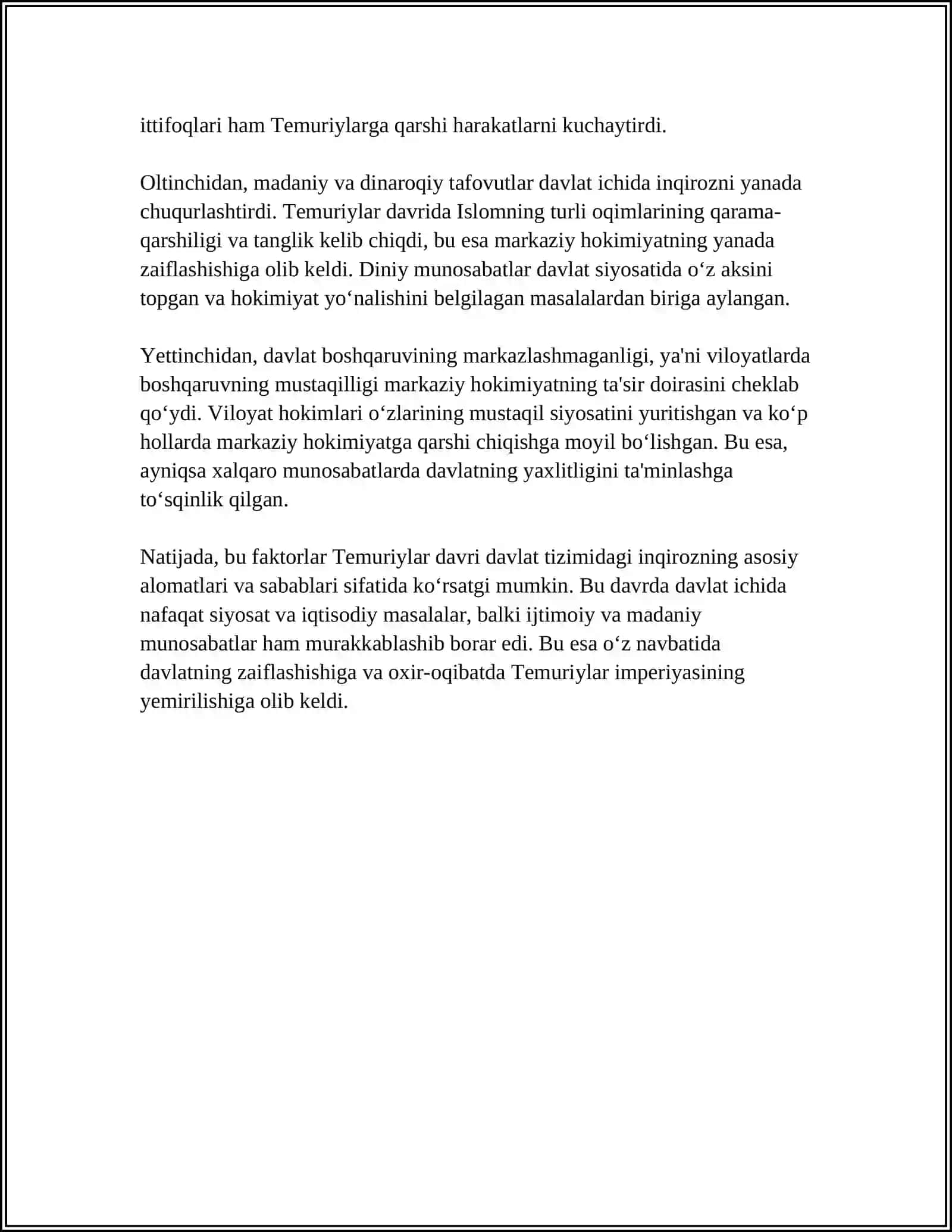 TEMURIYLAR DAVRI DAVLATCHILIK TIZIMIDAGI INQIROZ 4