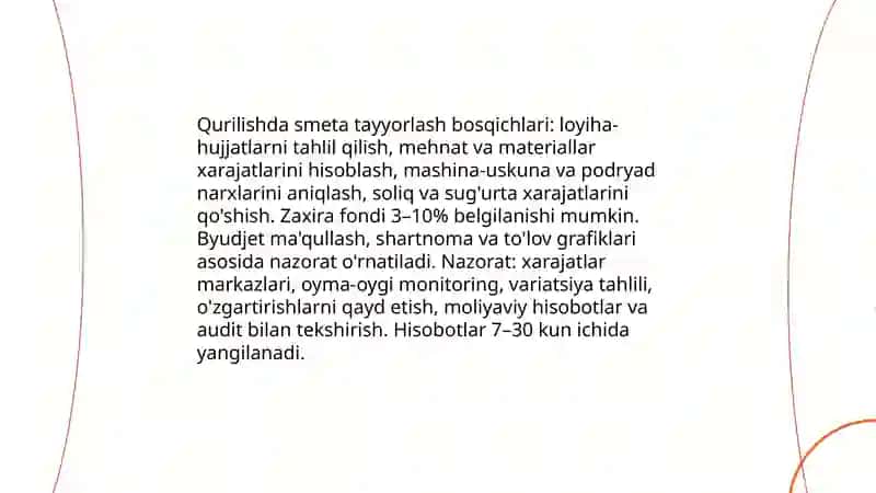 Qurılısda buxgalteriya esabı, audit hám salıqqa tartıw 4