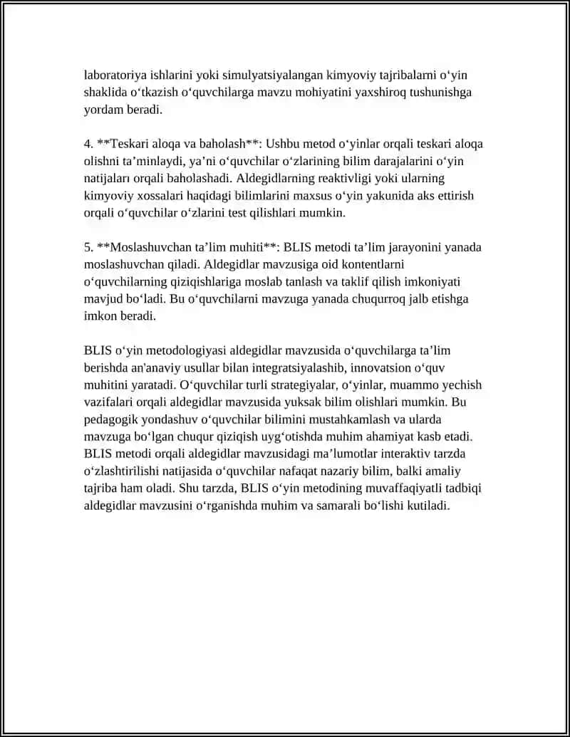 ALDEGIDLAR MAVZUSINI OʻQITISHDA BLIS OʻYIN METODIDAN FOYDALANISH 4
