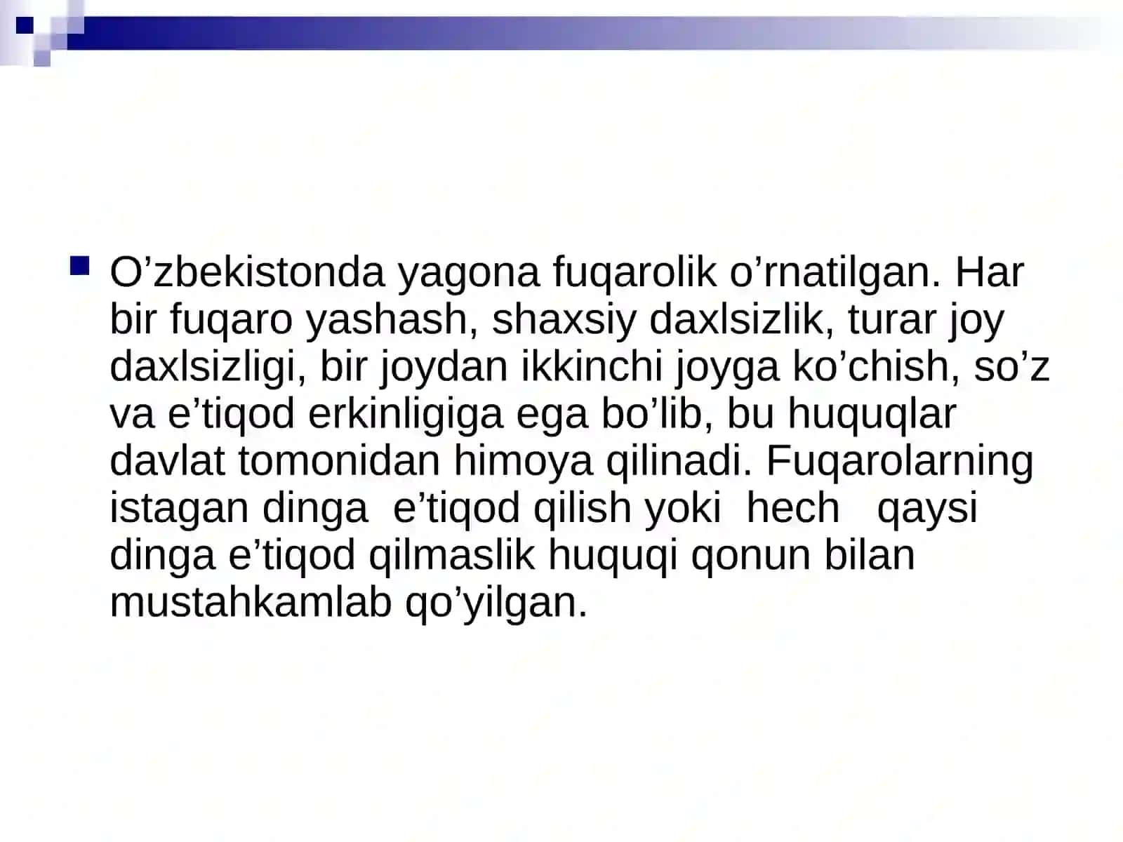 O‘ZBEKISTONDA INSON HUQUQLARI VA ERKINLIKLARI KAFOLATINING YARATILISHI 4