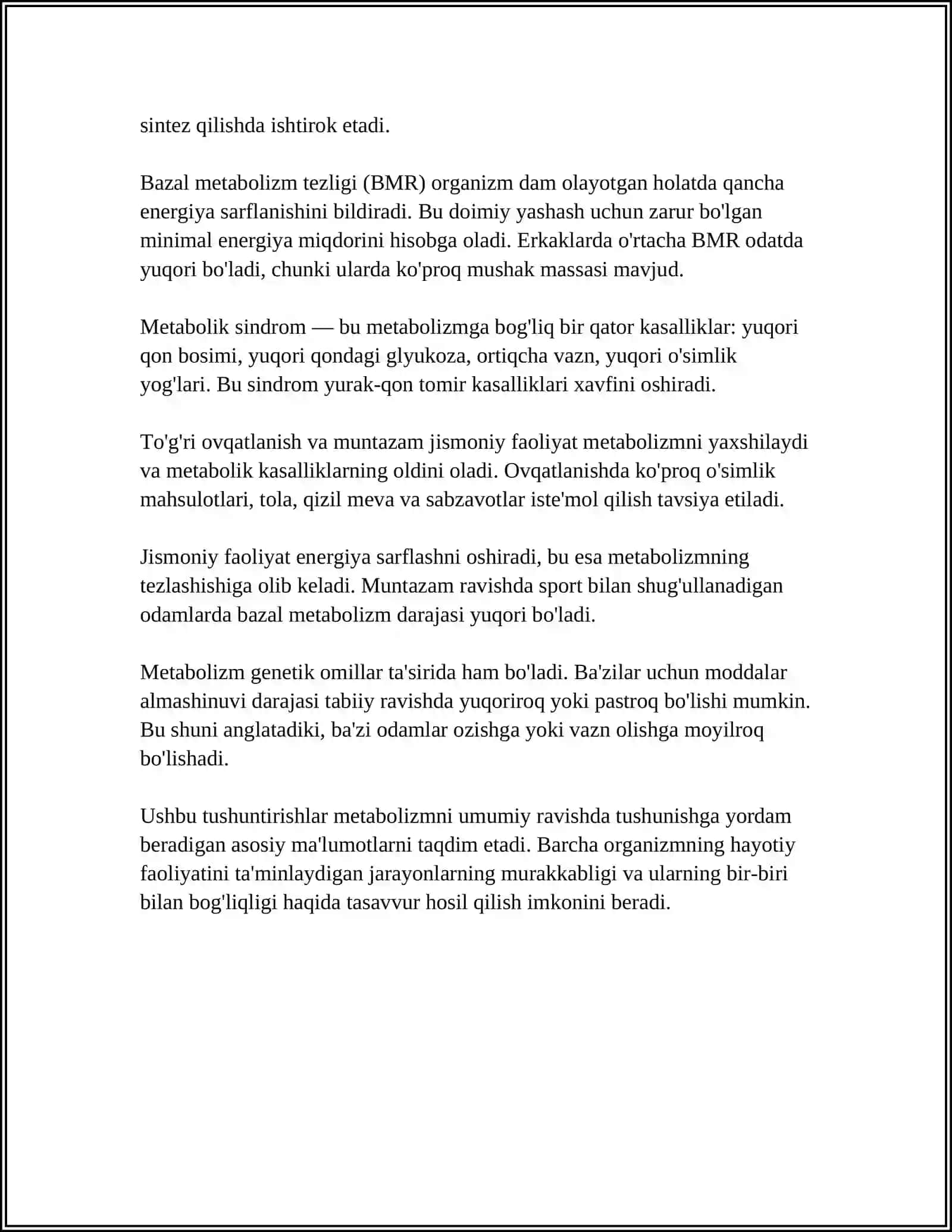 METABOLIZM VA UNING FUNKSIYASINI GORMONLAR YORDAMIDA BOSHQARISH 4