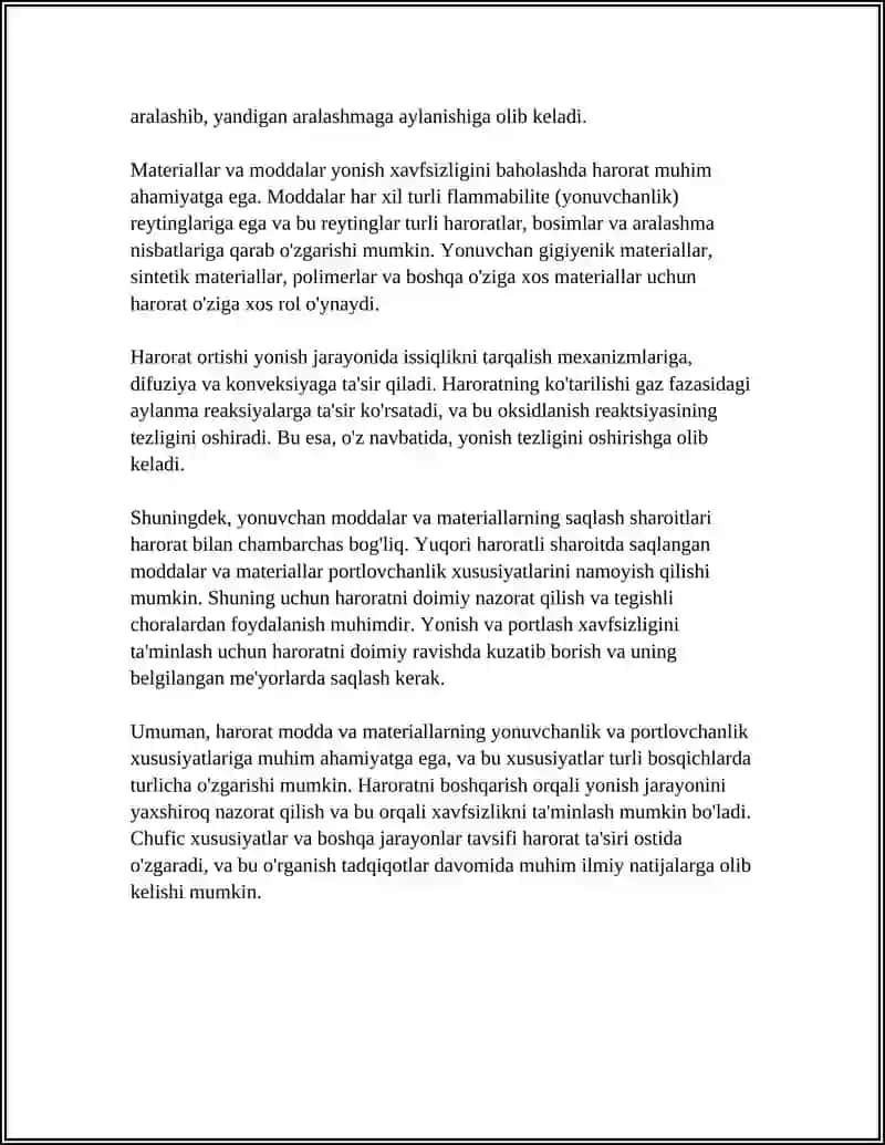 MODDA VA MATERIALLARNING YONISH VA PORTLASHGA XAVFSIZLIGINING TEMPERATURAGA BOSIMGA VA BOSHQA OMILLARGA BOGʻLIQLIGINI OʻRGANISH 4