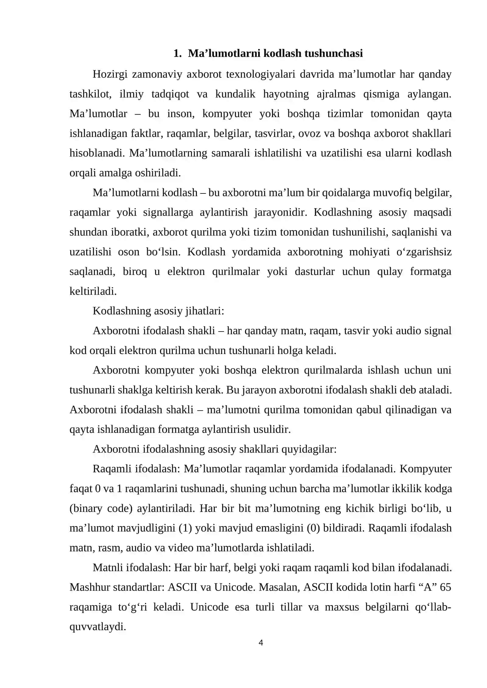 MA’LUMOTLARNI KODLASH VA SON TIZIMLARI (IKKILIK, SAKKIZLIK, O‘NLIK, O‘N OLTILIK) 4