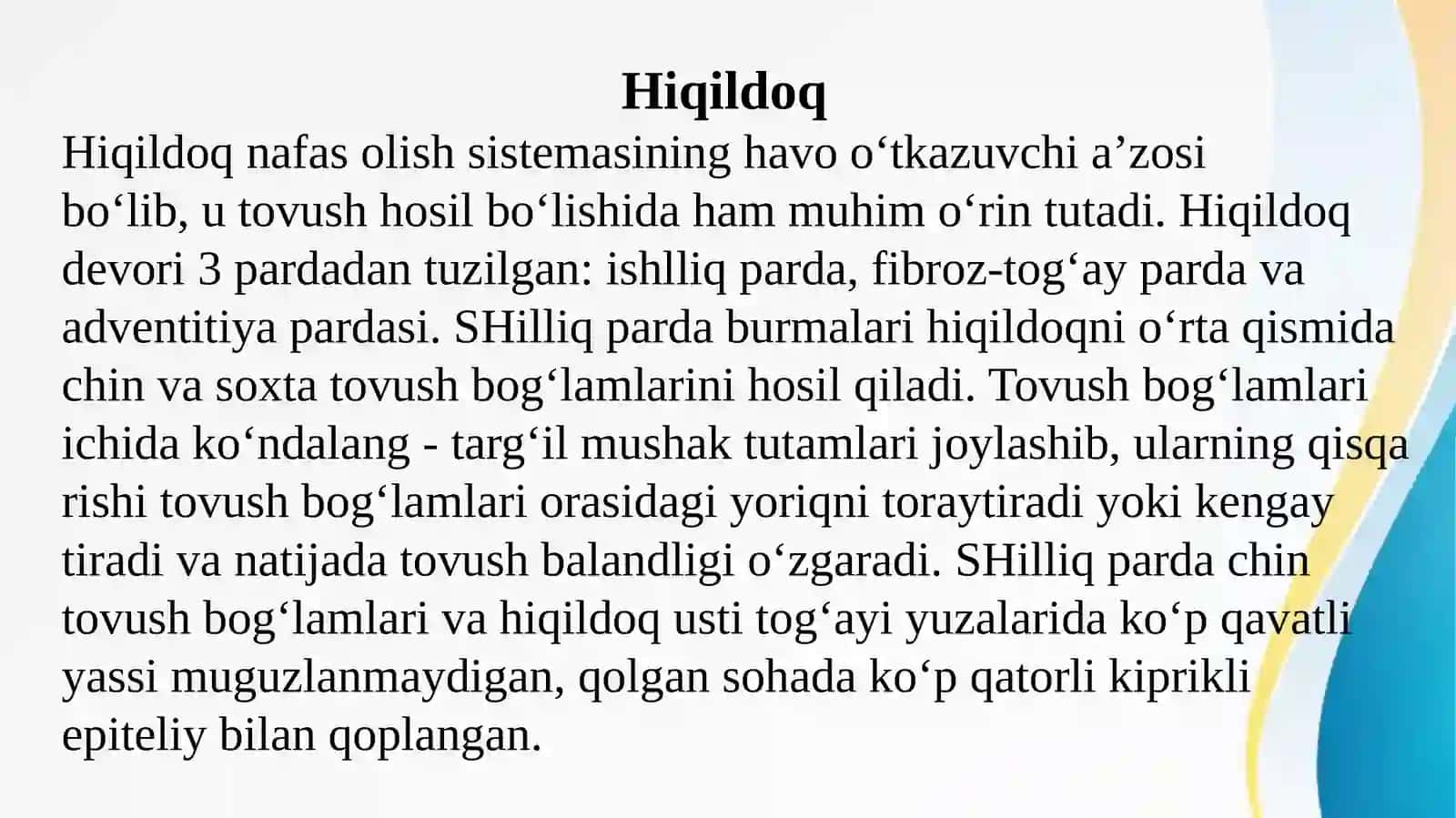 Nafas olish tizimi azolarining qiyosiy gistologik tavsifi 4
