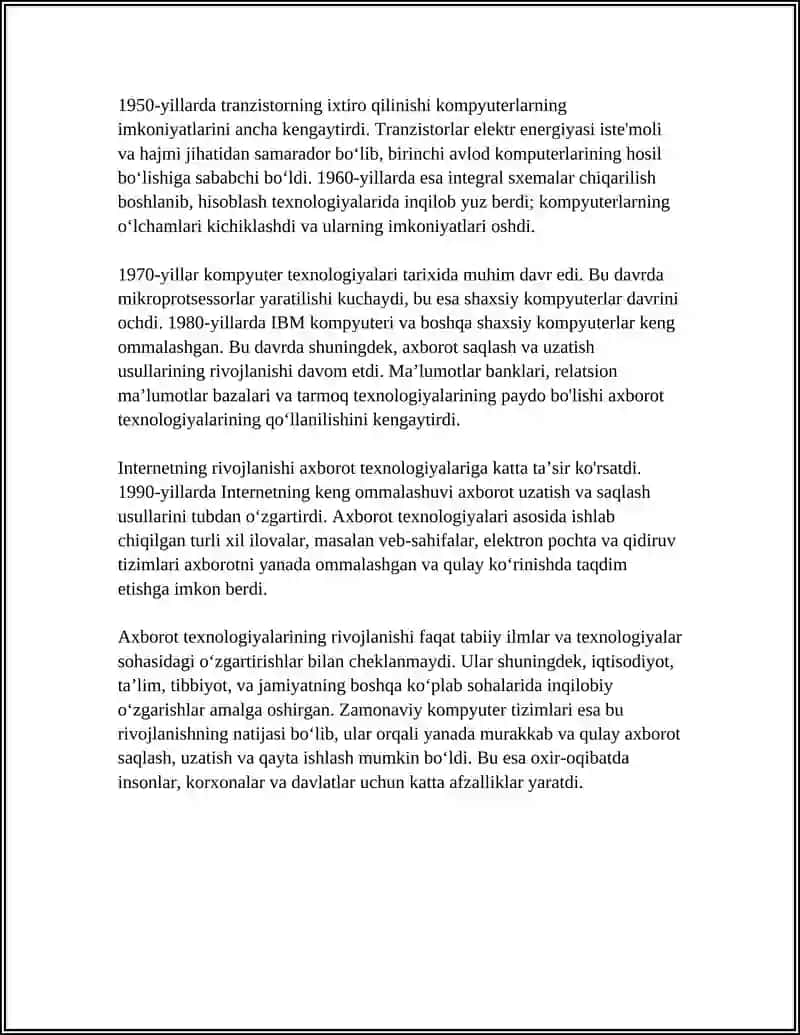 AXBOROT TEXNOLOGIYALARINING RIVOJLANISHI VA ZAMONAVIY KOMPYUTER TIZIMLARI 4