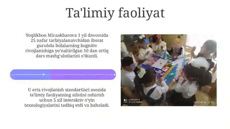 MTT Tarbiyachisi Mirzakbarova Yoqitxoning 1 yillik pizintatsiyasi 4