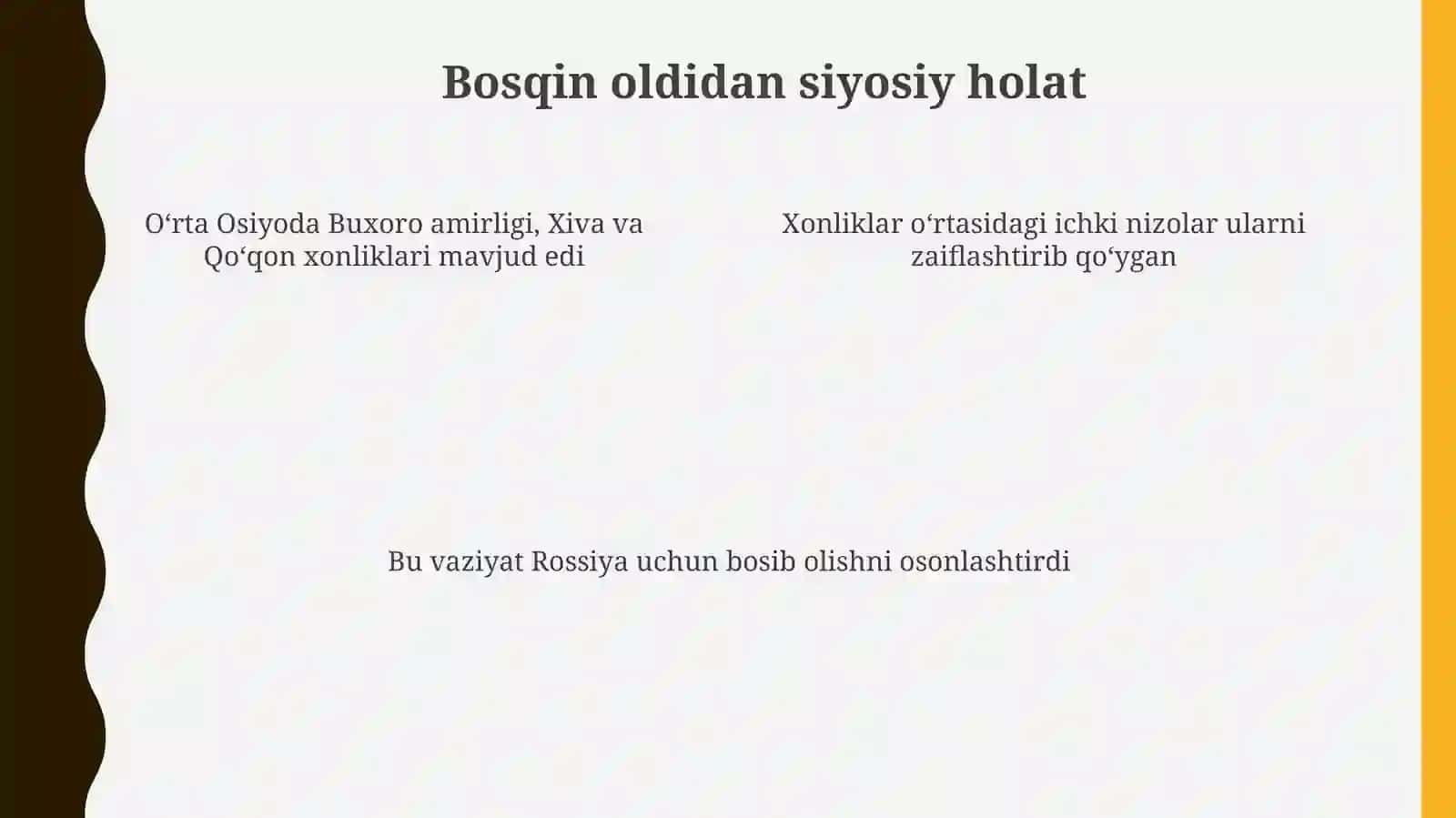Rossiya imperiyasining oʻrta Osiyoga yurishi va Turkiston general-gubernatorligining tashkil topishi 4