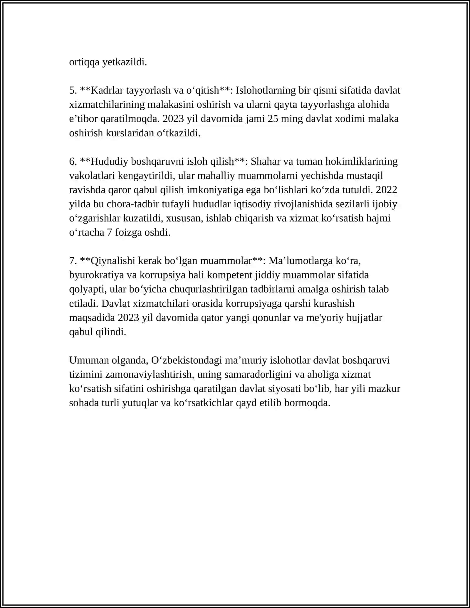 MUSTAQIL ISH Mavzu: O‘ZBEKISTONDA AMALGA OSHIRILAYOTGAN ISLOHOTLAR 4
