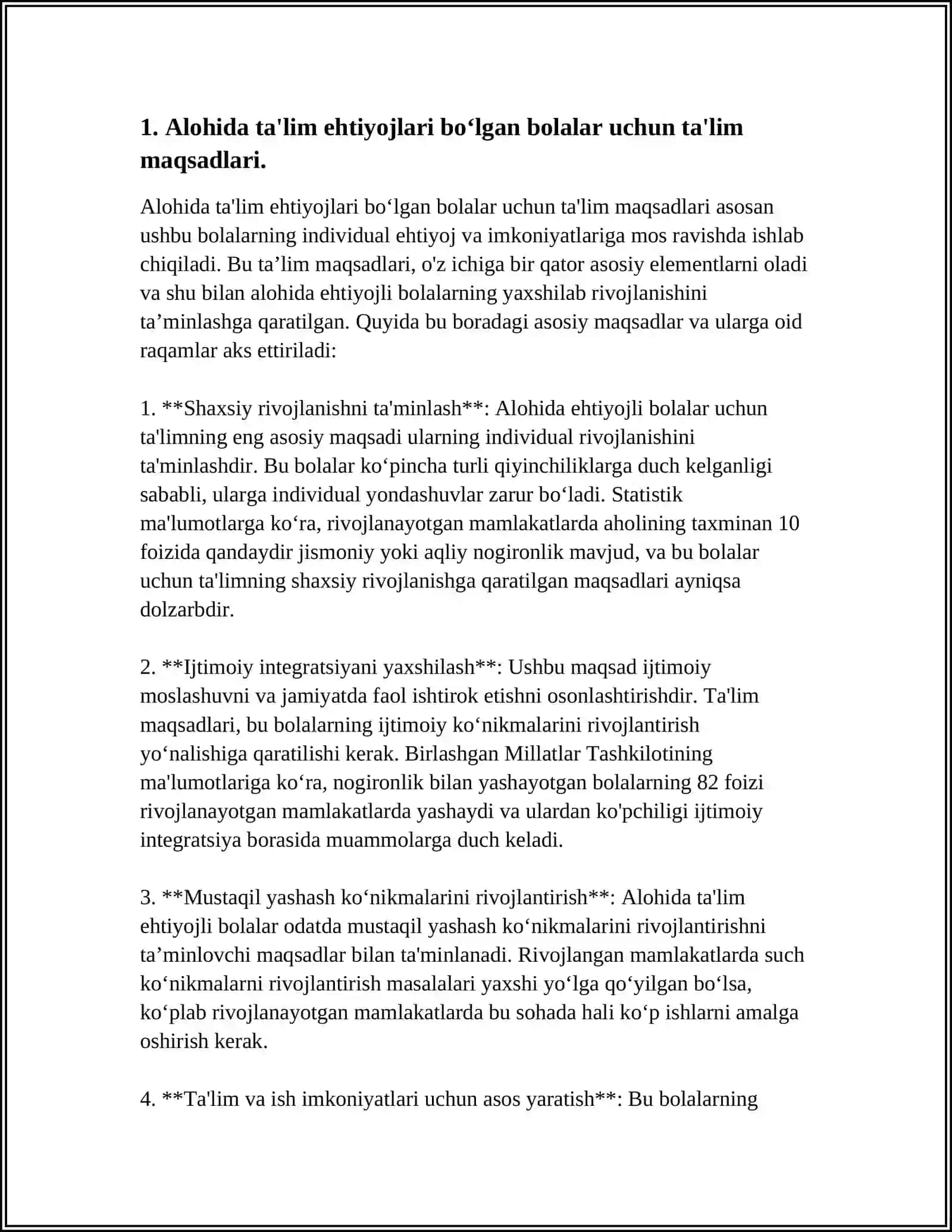 ALOHIDA TA’LIM EHTIYOJLARI BO‘LGAN BOLALAR MAKTABINING BOSHLANG‘ICH SINFLARI UCHUN DAVLAT TA’LIM TALABLARI VA UMUMTA’LIM MAKTABINING BOSHLANG‘ICH SINFLARI UCHUN DAVLAT TA’LIM TALABLARINI QIYOSIY O‘RGANISH 4