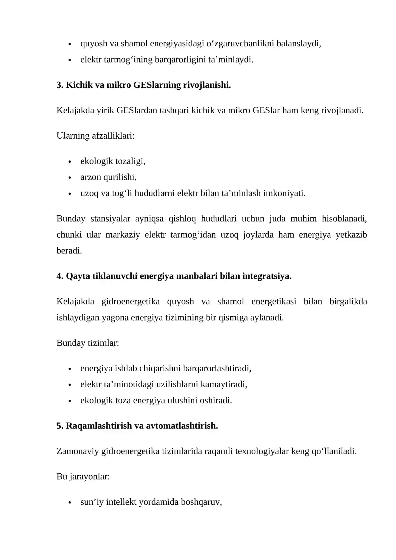Gidroenergetikaning kelajakdagi rivojlanish yo‘nalishlari va muqobil energiya manbalari bilan integratsiyasi 4