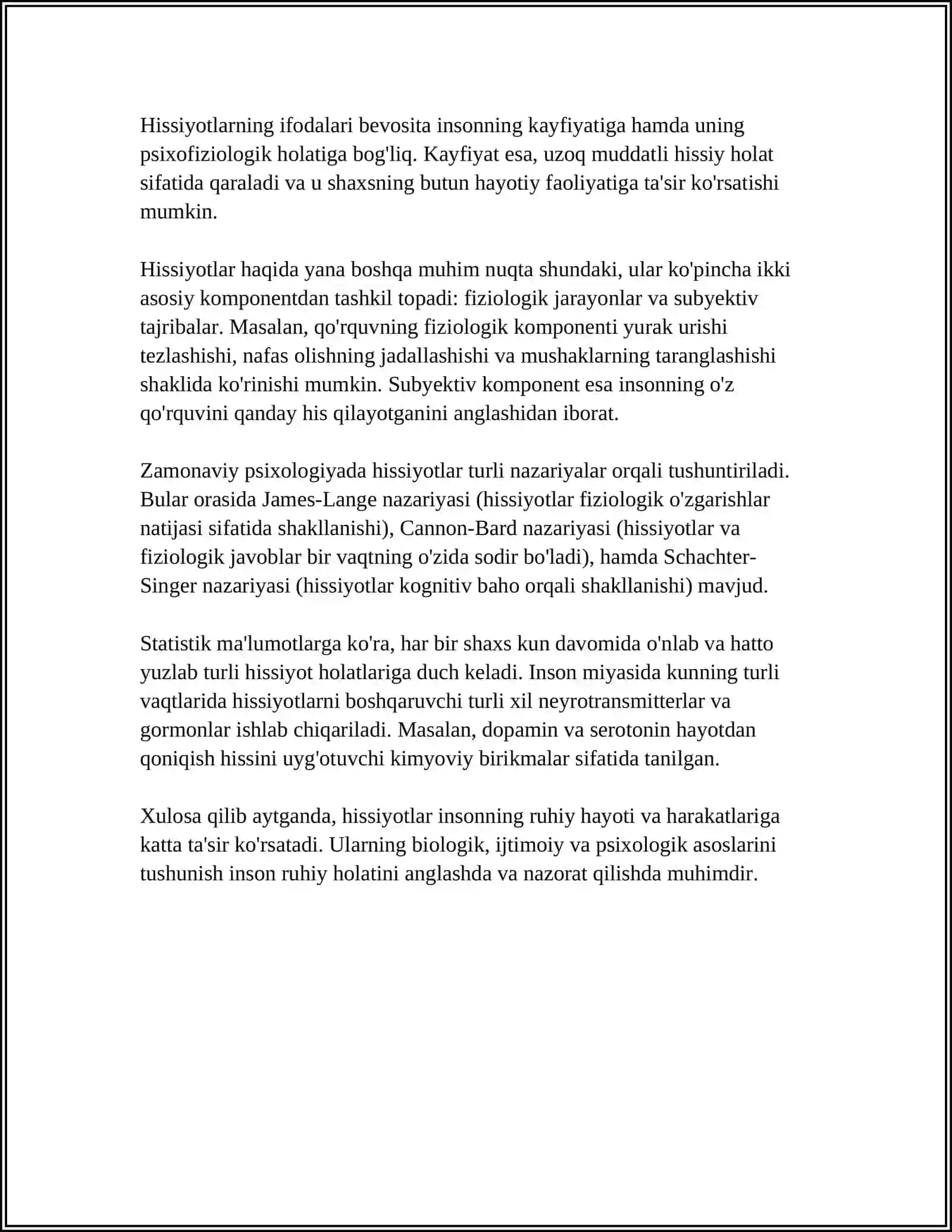 SHAXSNING HISSIY IRODAVIY JABHALARI. EMOTSIYA VA HISSIYOT 4