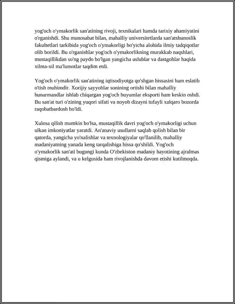 MUSTAQILLIK YILLARIDA YOGOCH OYMAKORLIK SANATI 4