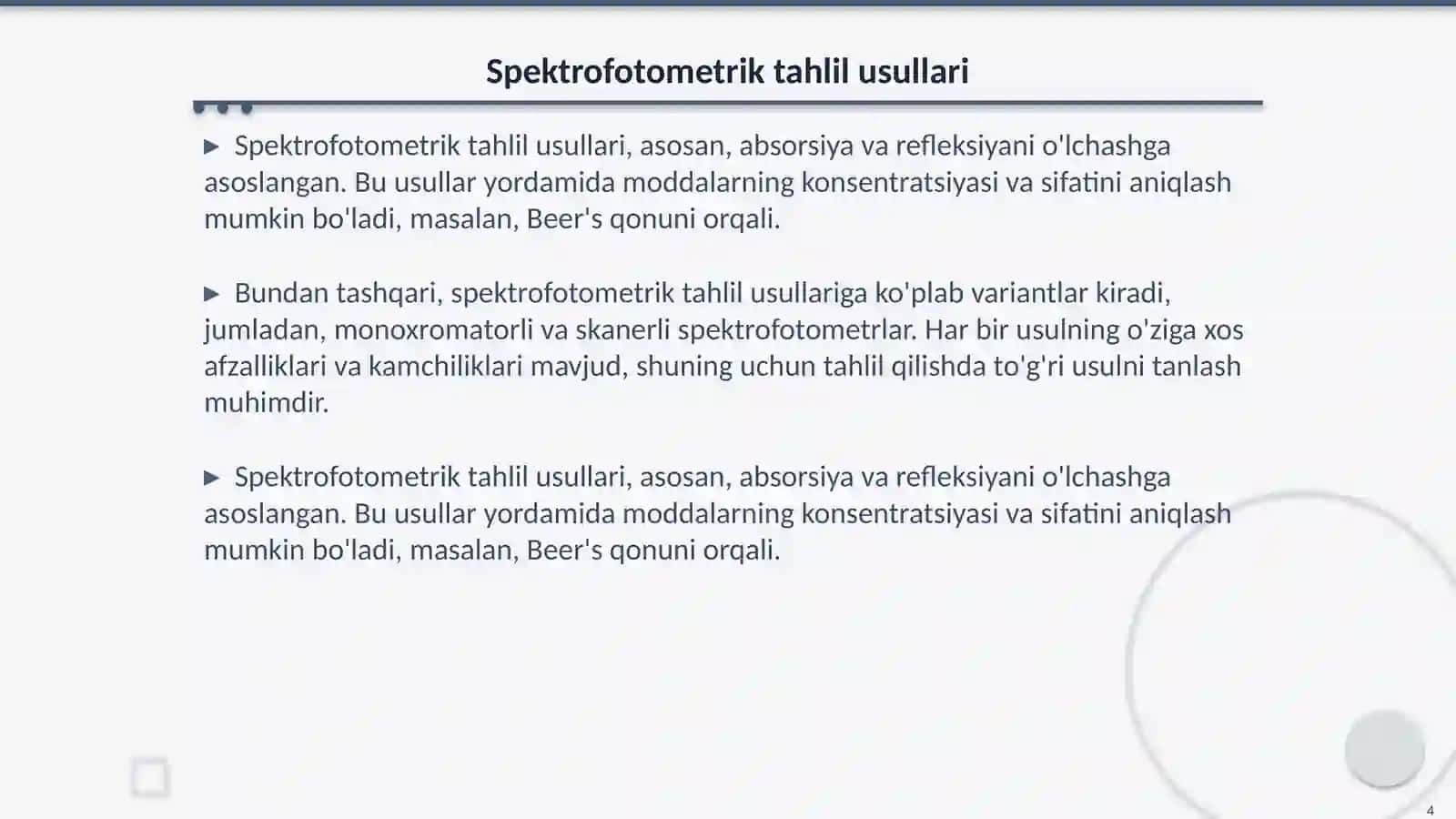 Spektrofotometriya.Dori vositalarini sifat va miqdoriy tahlilda qòllanilishi 4
