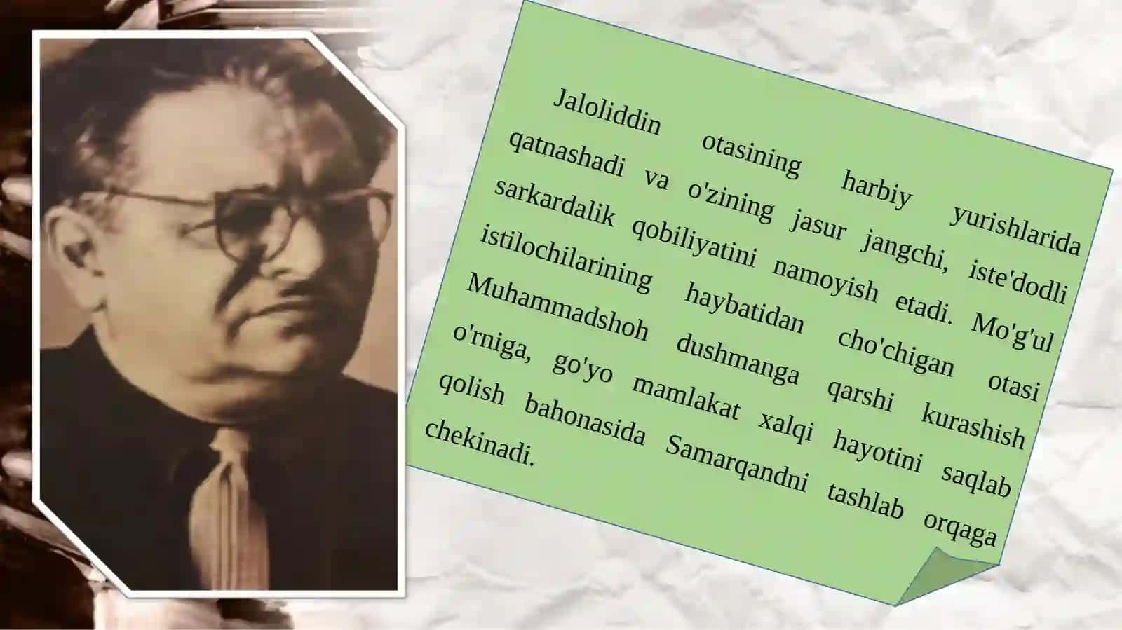 8-sinf Maqsud Shayxzoda - Jaloliddin Manguberdi fojeasi haqida 4