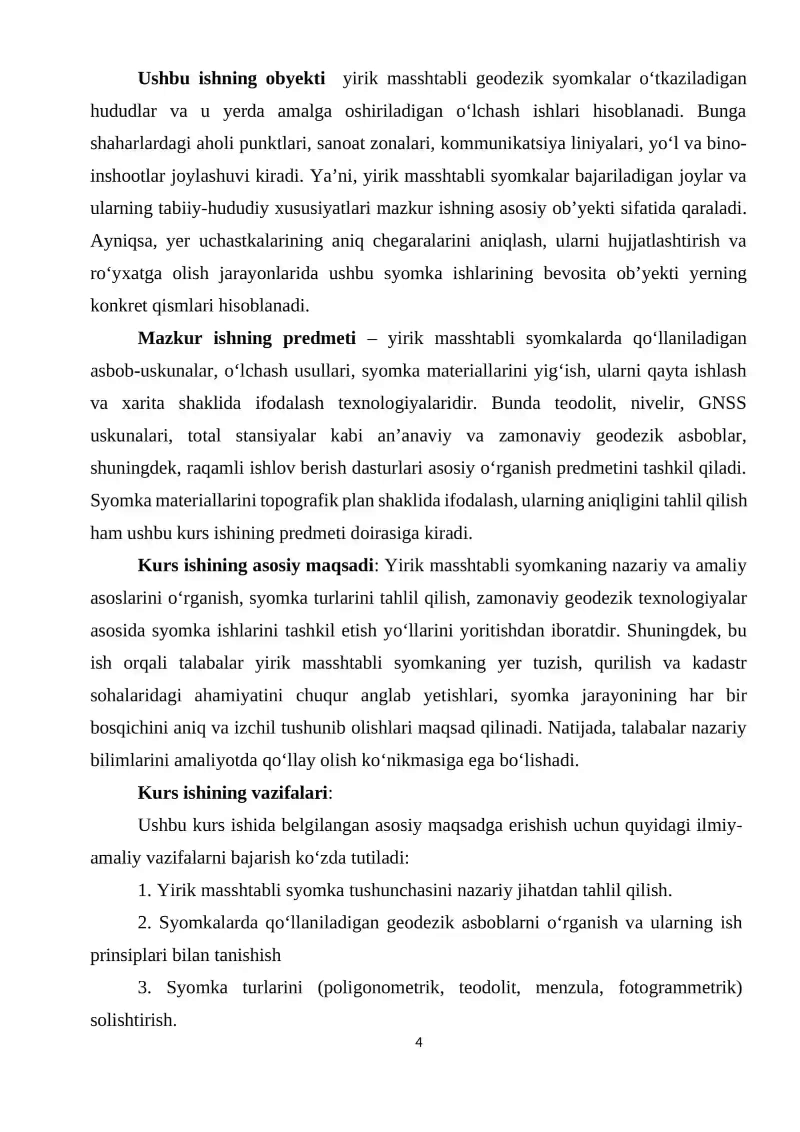 Yirik masshtabli syomka - Geodeziya kurs ishi 4