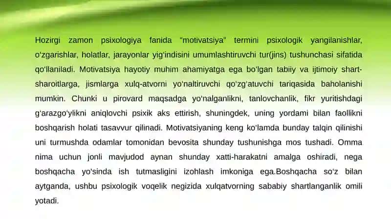 Motivasiya jarayonlari psixologiyasi tarixi va hozirgi holati 4