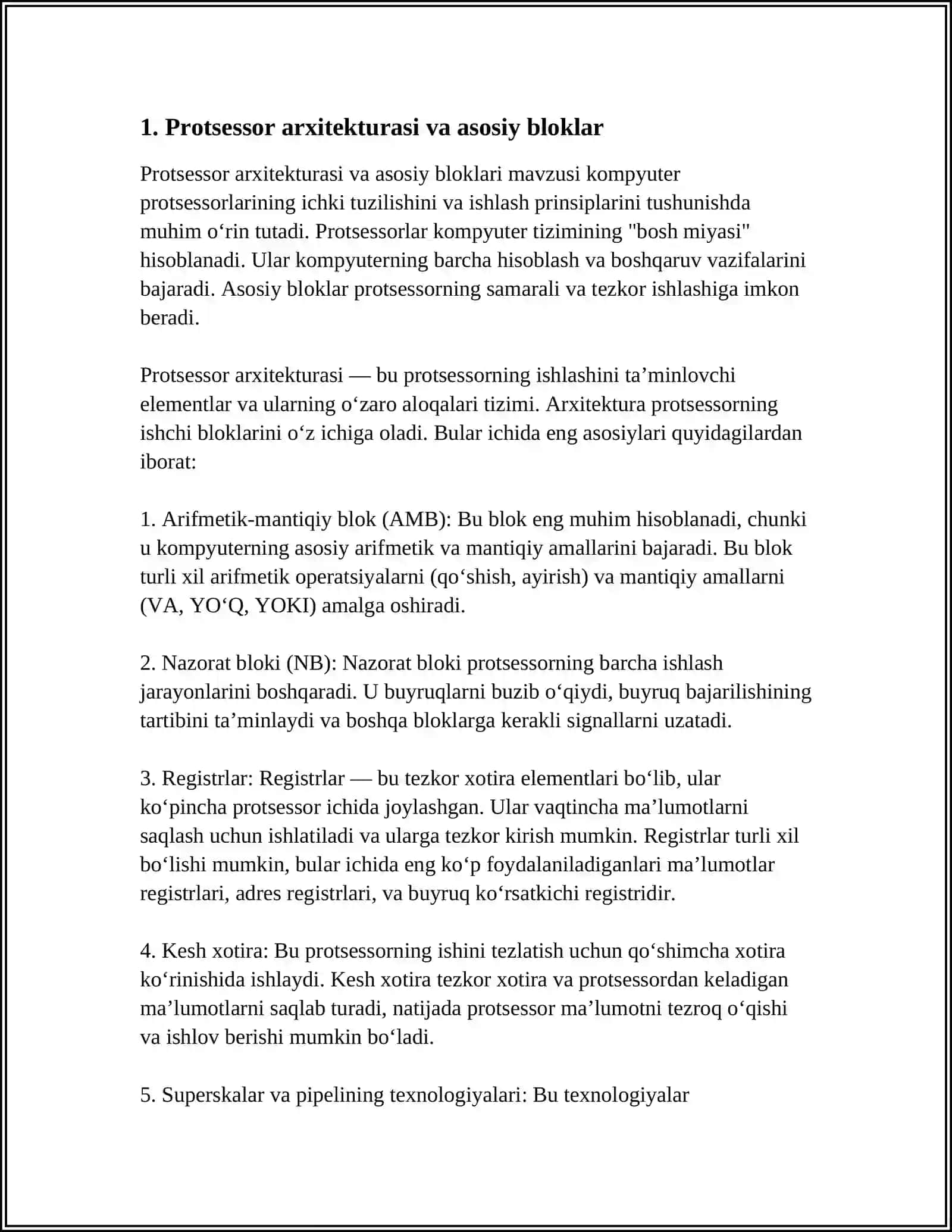 KOMPYUTER PROTSESSORLARINING ISHLASH PRINSIPLARINI O'RGANISH 4