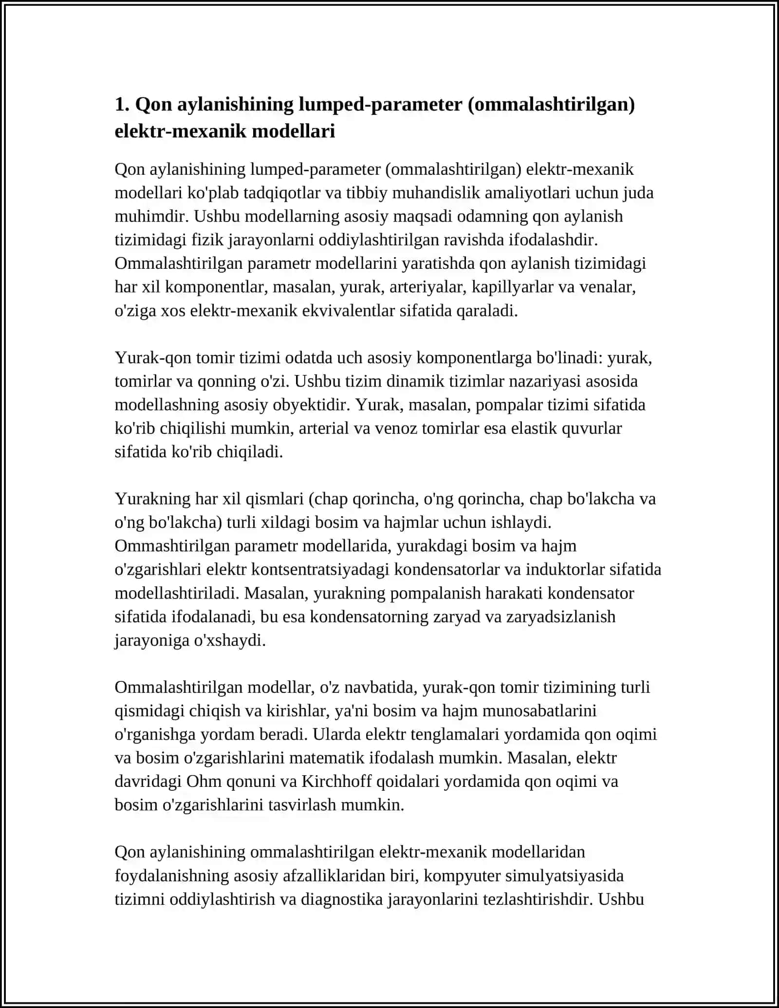 QON AYLANISHINING MEXANIK VA ELEKTRIK MODELLARI.BOSIMNI TARMOQLANGAN NAYLAR SISTEMASINING TARQALISH QONUNIYATLARI 4