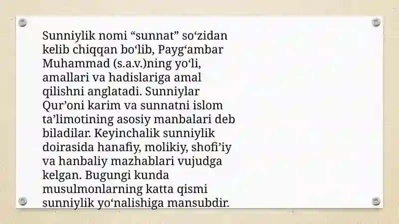 Islom dinida asosiy yo’nalishlar 4