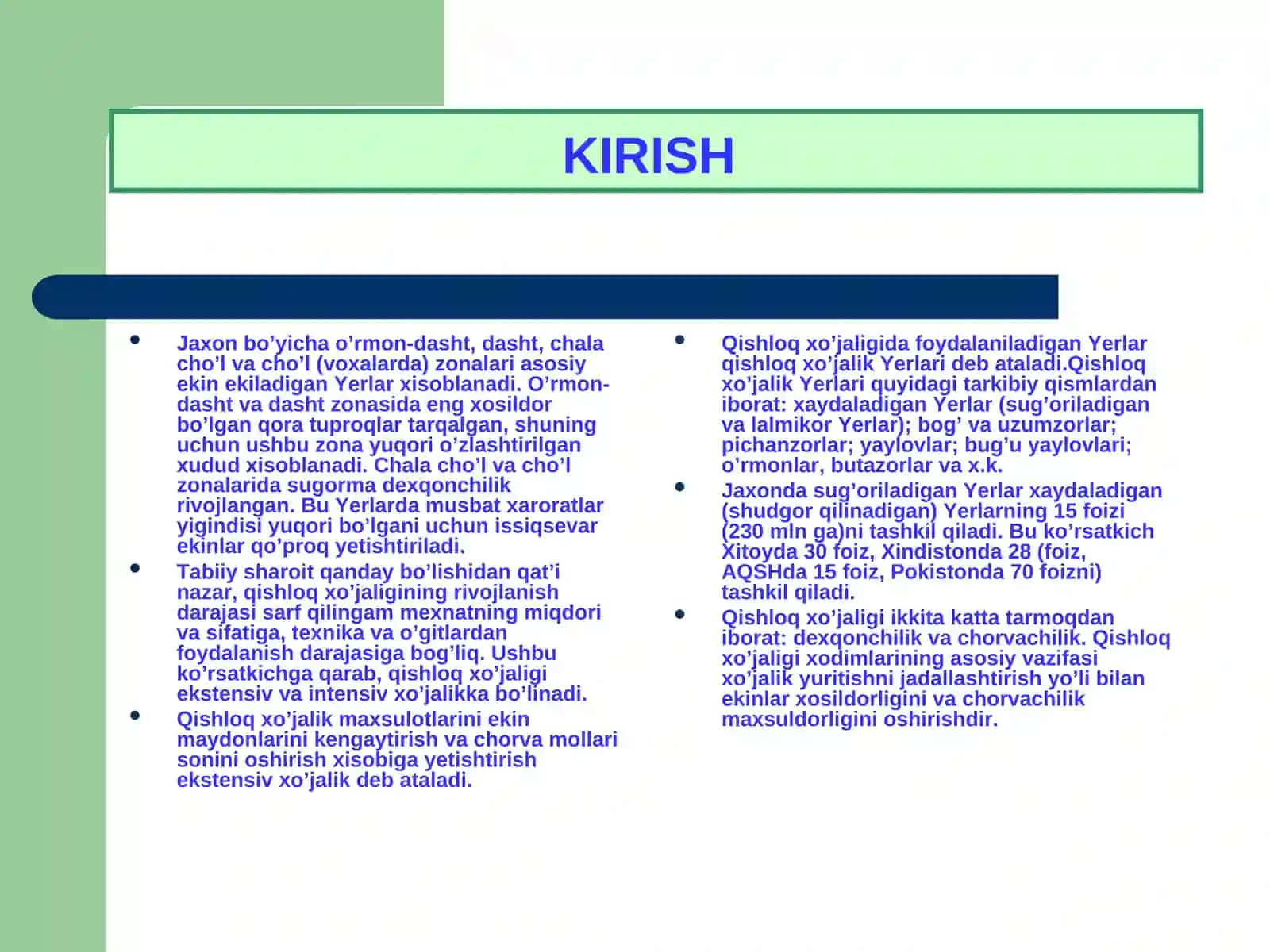 JAHON QISHLOQ XO’JALIGI TARMOQLARI GEOGRAFIYASI 4