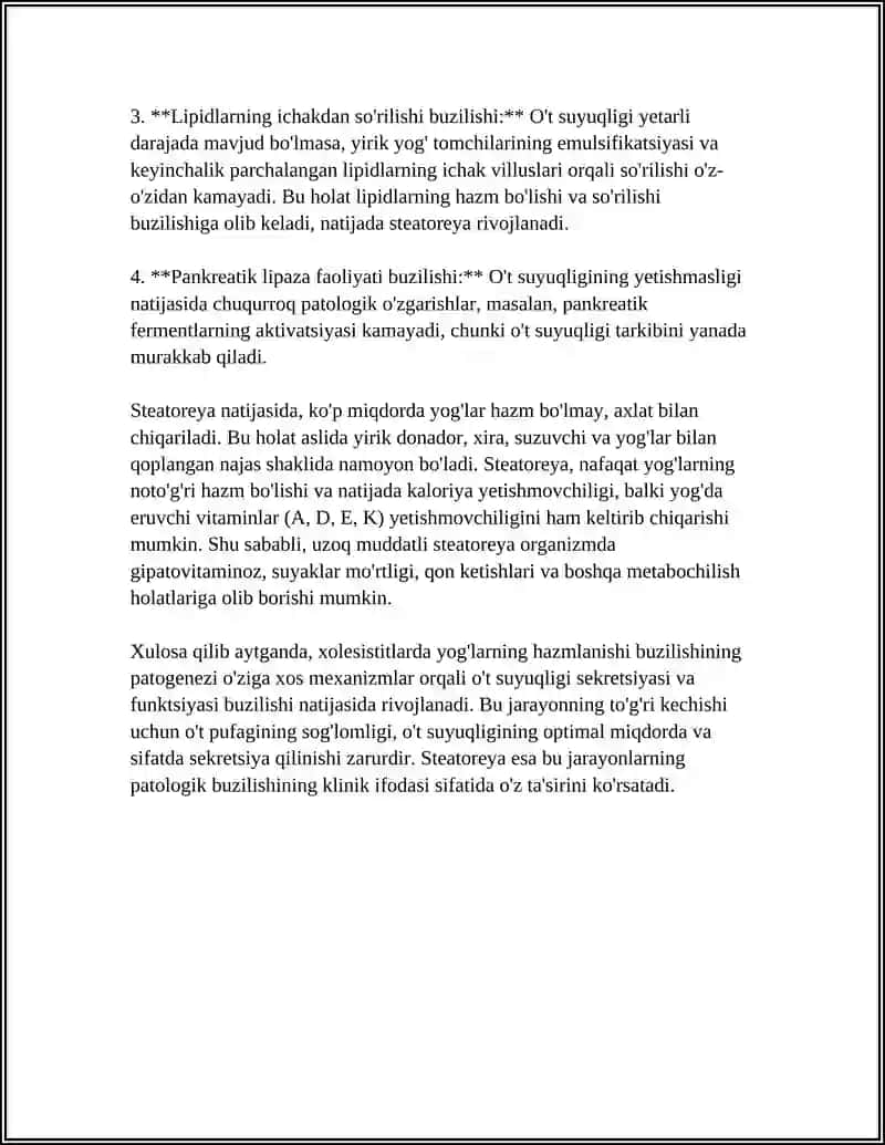 XOLESISTITLARDA YOG’LAR HAZMLANISHINI BUZILISHI (STEATOREYA) 4