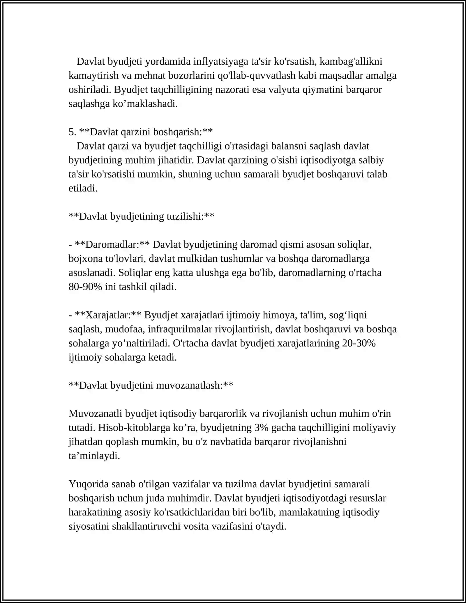 DAVLAT BYUDJETI, SOLIQLAR VA DAVLAT QARZI 4