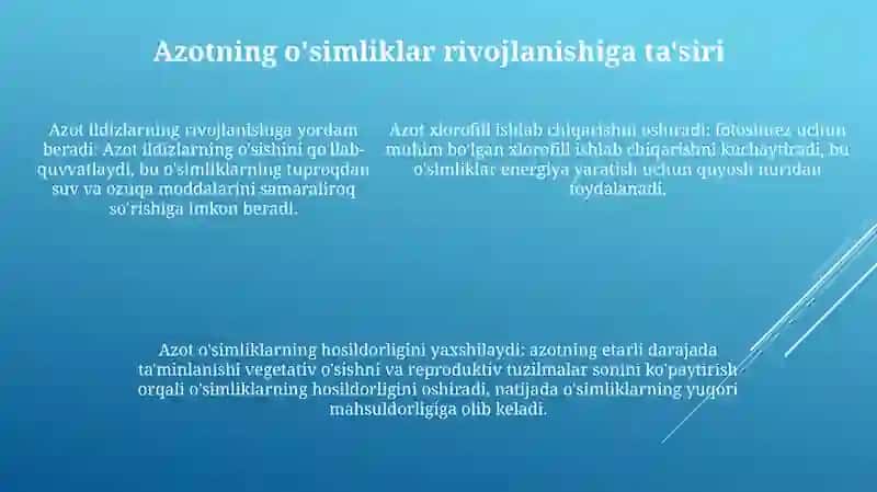 Azotning O'Simliklarni Rivojlanish Davrlari Va Hosiliga Ta'Siri 4
