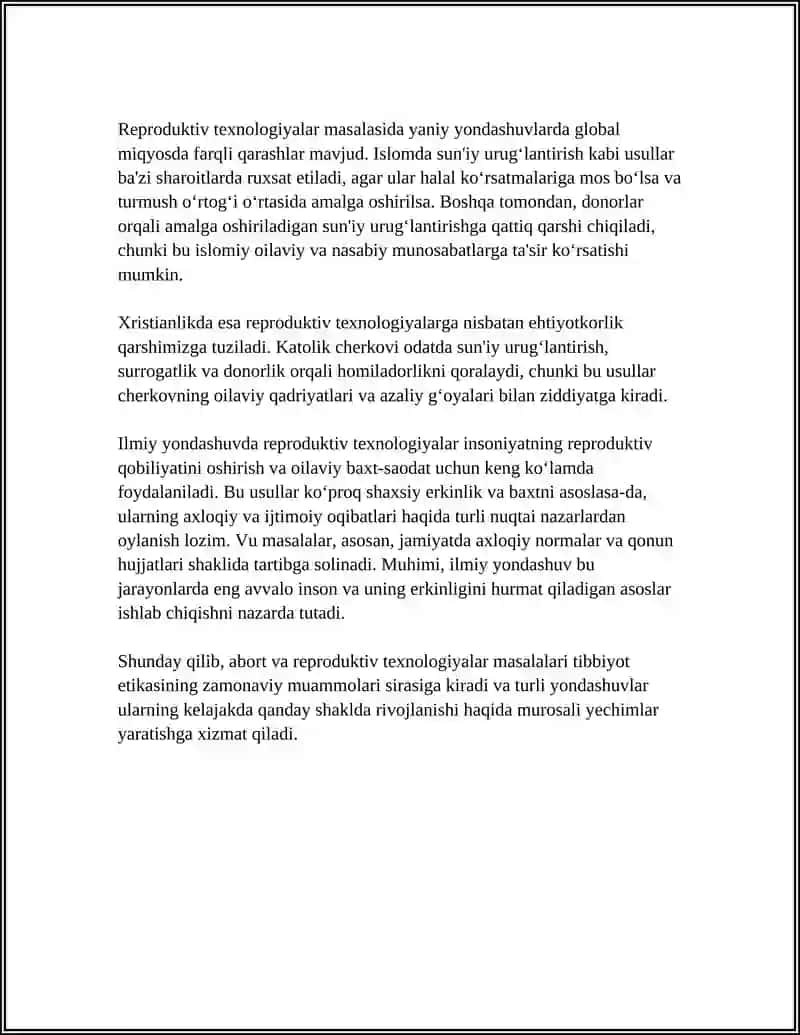 Tibbiyot etikasida diniy va ilmiy yondashuvlar: abort va reproduktiv texnologiyalar 4