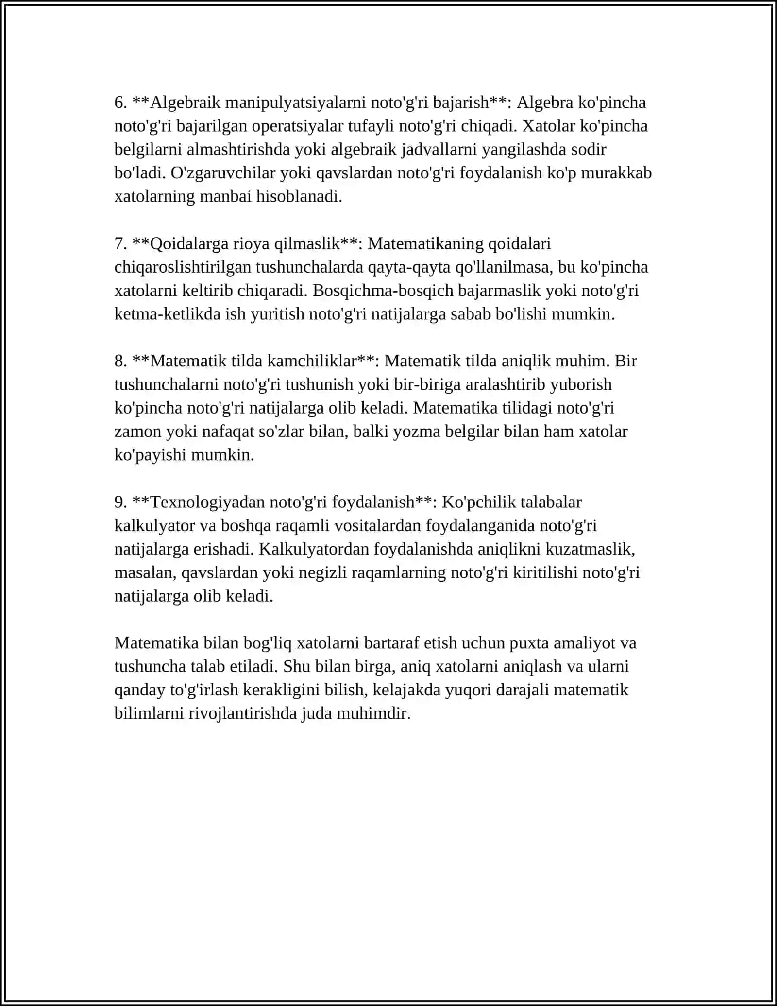 MATEMATIKA DARSLARIDA O'QUVCHILARNING XATO VA KAMCHILIKLARINI TAHLIL QILISH 4