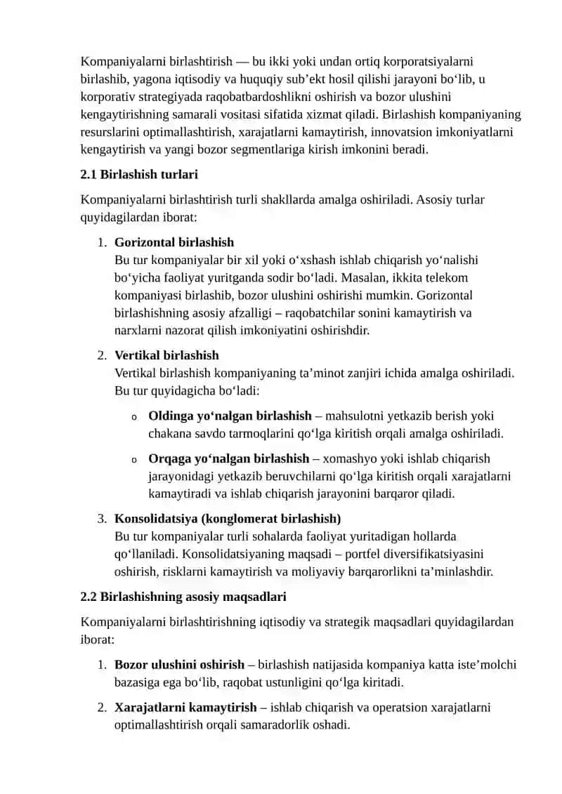 Kompaniyalarni birlashtirishning samaradorligi 4