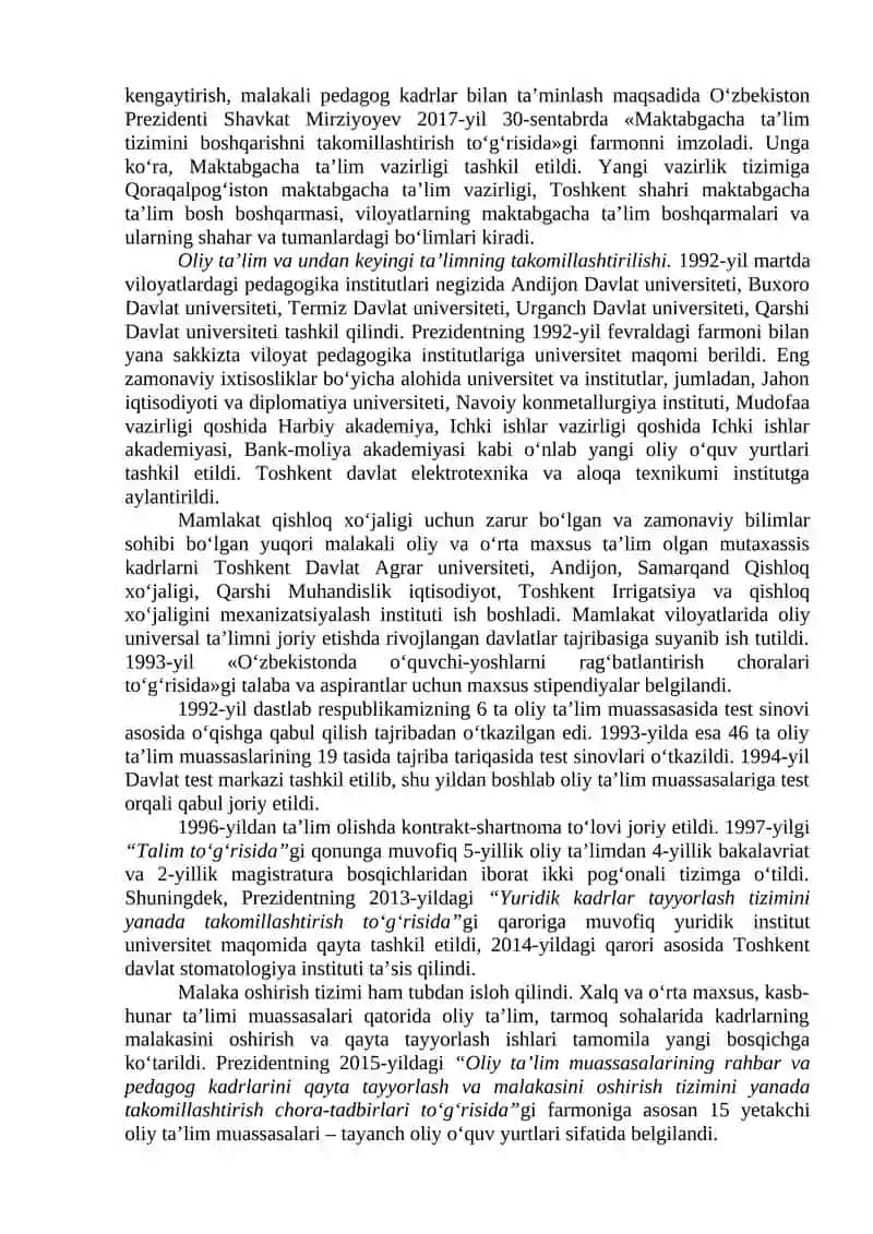 O‘zbekiston Respublikasida ta’lim sohasida amalga oshirilgan islohotlar 4