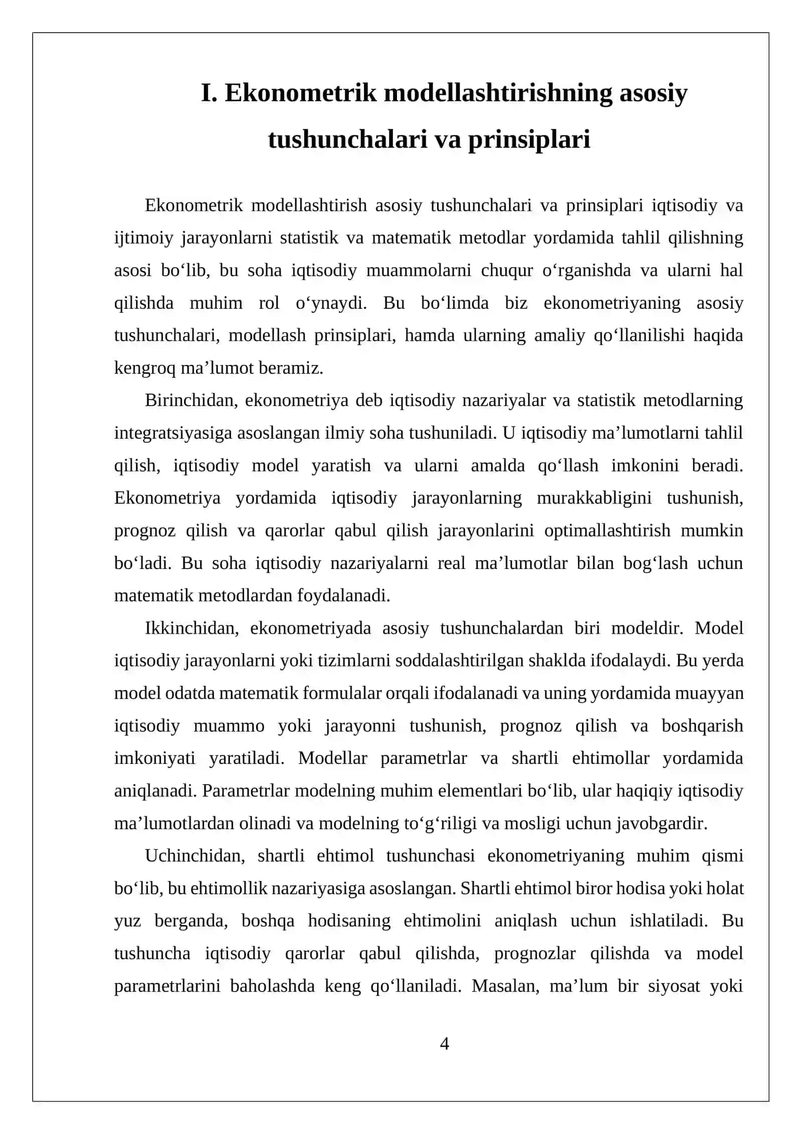 EKONOMETRIK MODELLASHTIRISH ASOSLARI 4