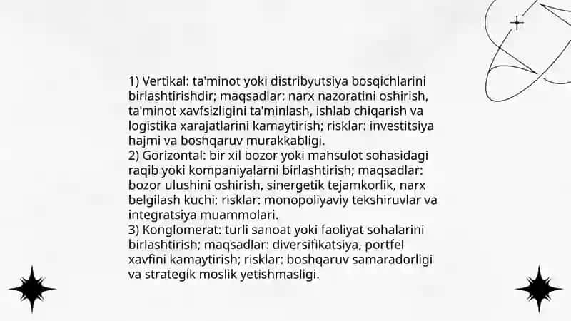 Korporativ birlashishlar (mergers) va qo‘shib olishlar (acquisitions) mohiyati 4