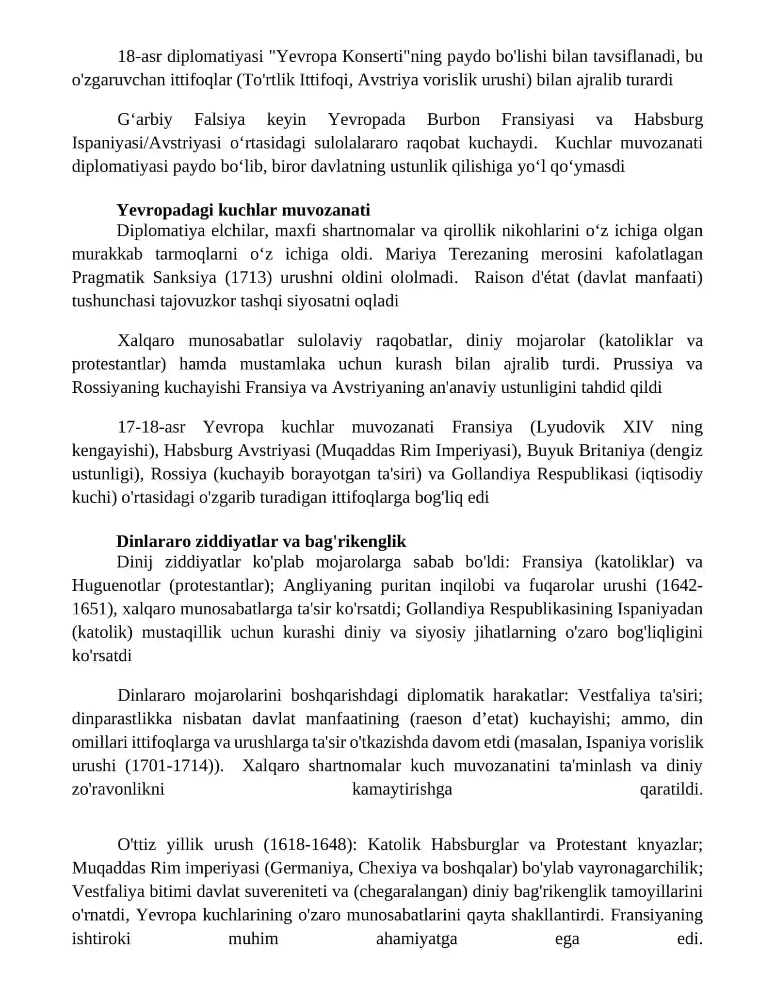 XVII-XVIII asrda Yevropada xalqaro munosabatlar va diplomatiya 4