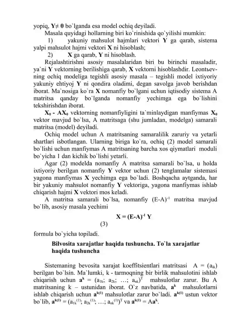 Chiziqli algebra usullarining ba`zi chiziqli iqtisodiy modellarning tahlilida qo`llanilishi 4