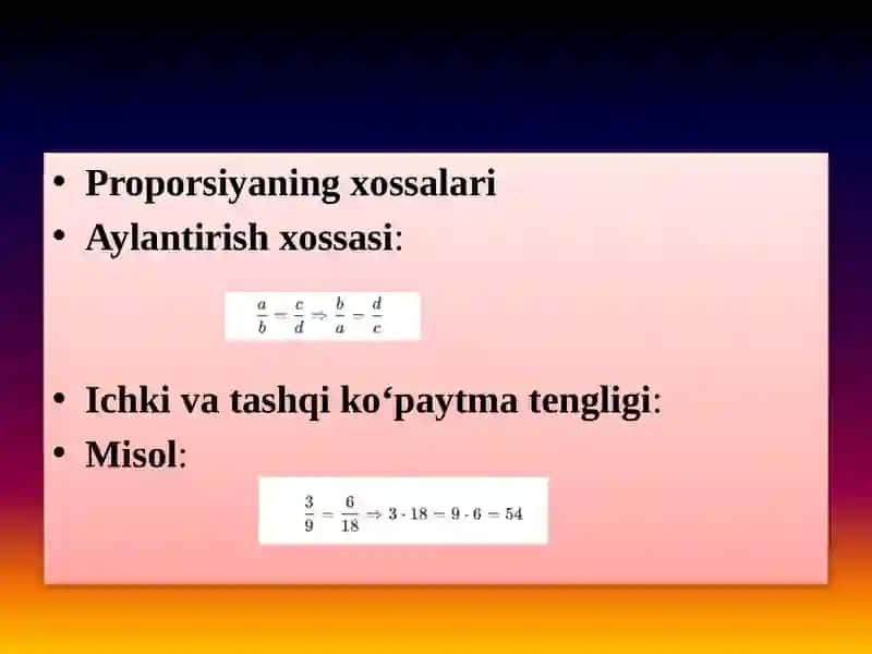 Mavzu:Proporsiya, to‘g‘ri va teskari proporsional miqdorlar. Foiz va murakkab foiz haqida dastlabki tushunchalar. 4