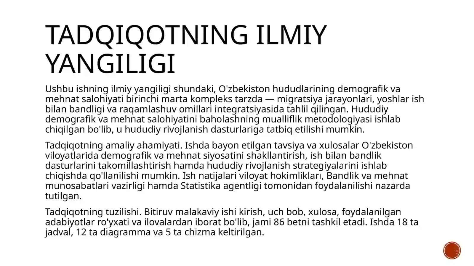 «HUDUDLARNING DEMOGRAFIK VA MEHNAT SALOHIYATI» TAQDIMOT ISHI 4