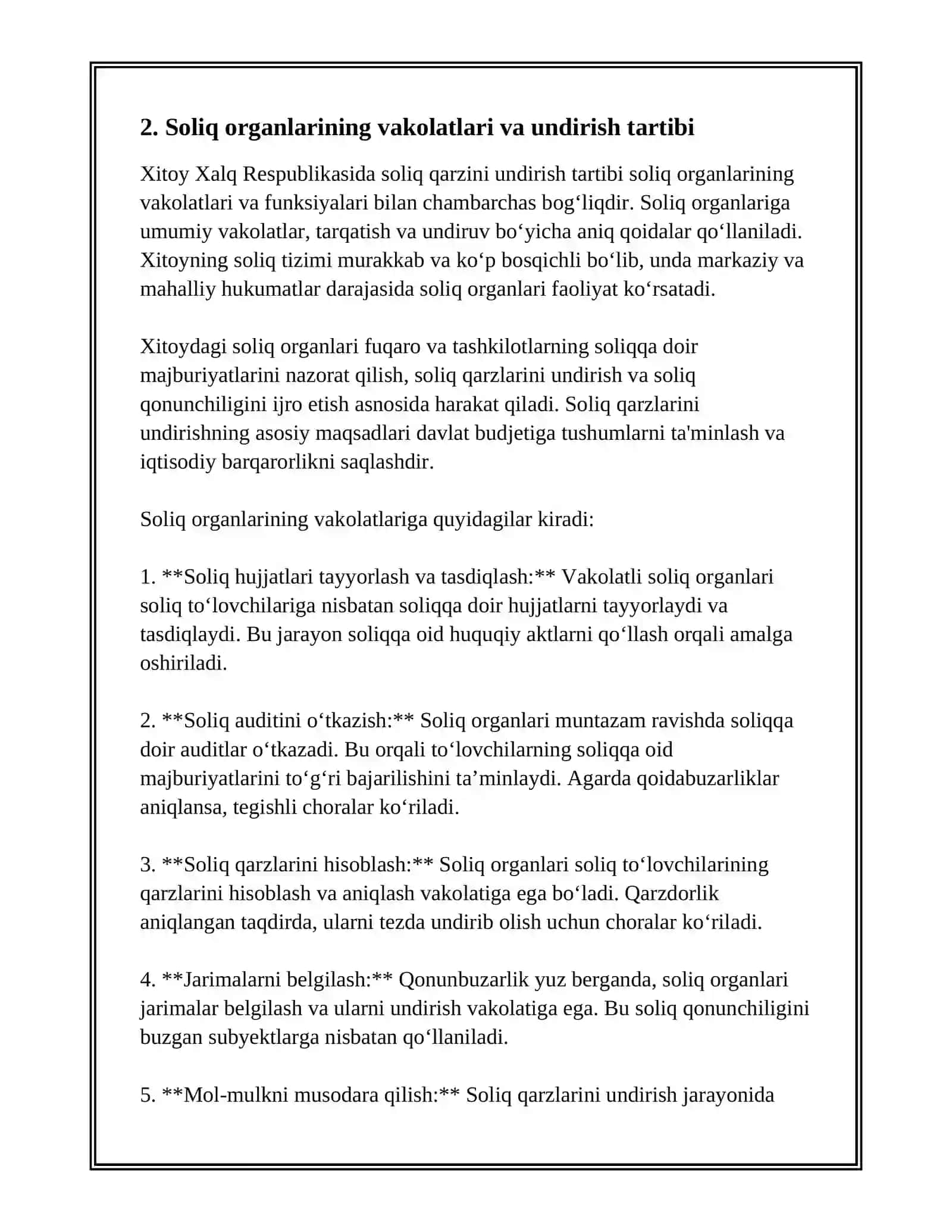Xitoy Xalq Respublikasi Soliq Qarzini Undirish Tartibi 4