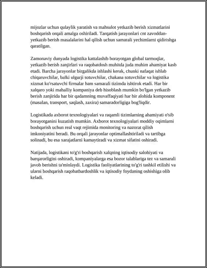 LOGISTIKA ASOSLARI FANINING MOHIYATI, MAQSADI VA VAZIFALARI 4