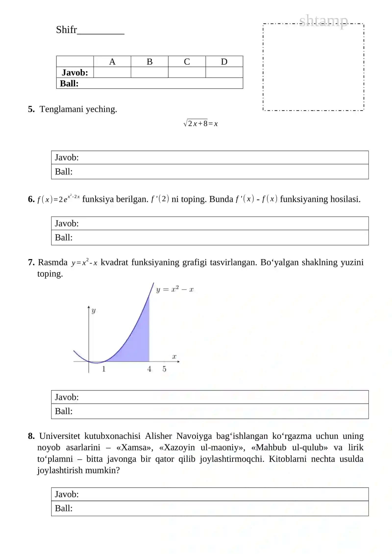 11 Matematika asosiy  attestatsiya savollari 4