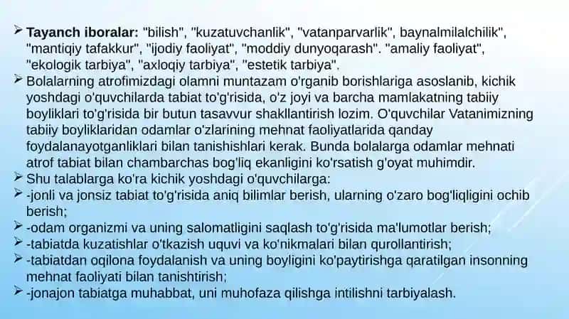 Tabiiy fanlar fanini o’qitish jarayonida boshlang’ich sinf o’quvchilarning moddiy dunyoqarash asoslarini shakllantirish 4