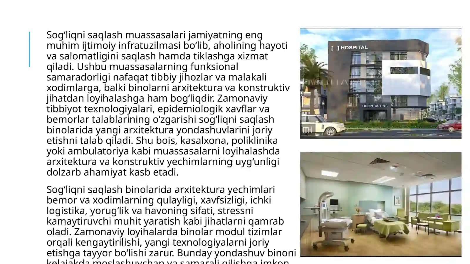 Tibbiyot va sog'liqni saqlash muassasalari binolari uchun arxitektura va konstruktiv yechimlari 4
