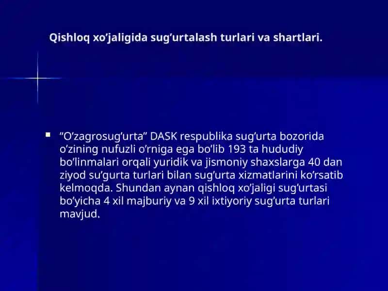 O’zbekistonda qishloq xo’jaligi maxsulotlarini sug’urtalash 4