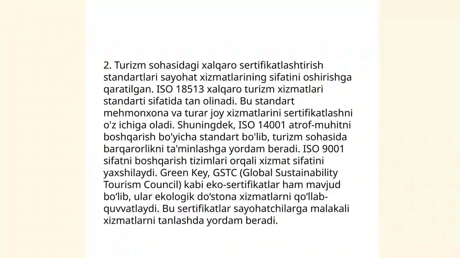 Turizmda xizmatlarni sertifikatlash va standartlash 4
